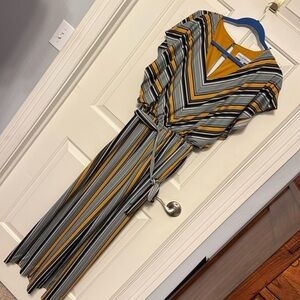 Emma & Michele Gold Gray Brown Black Brown Striped Belted Jumpsuit Sz Medium